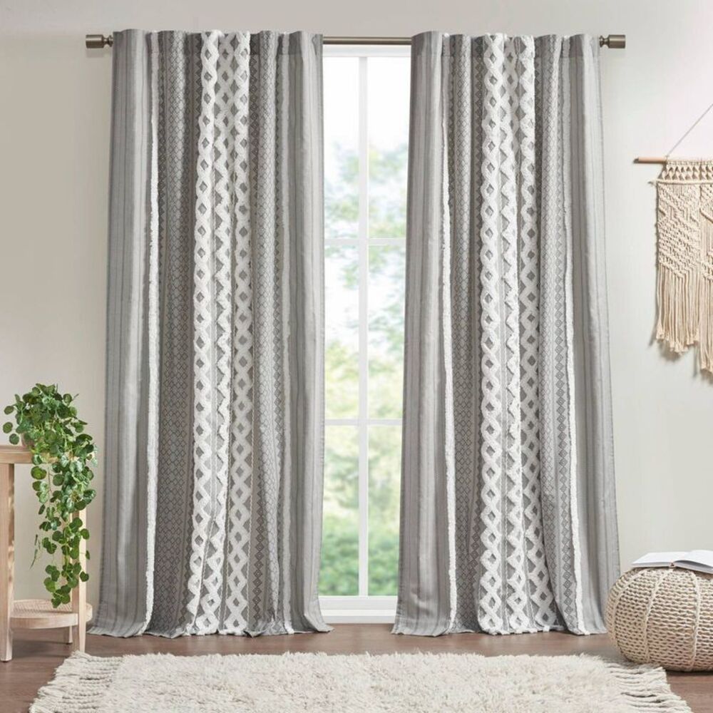 50"x84" Room Darkening Imani Geometric Lined Curtain Panel - Solid Gray